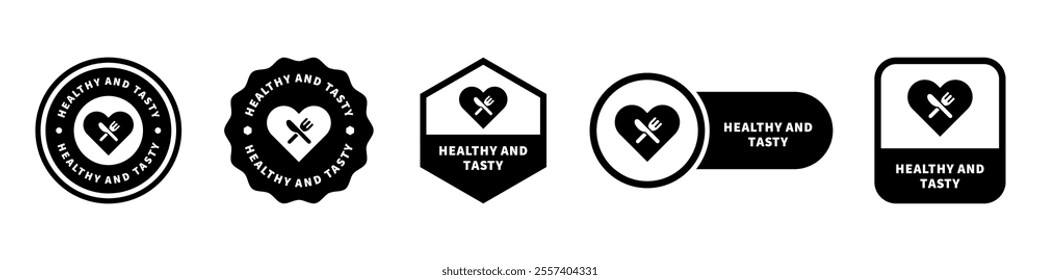 Healthy and Tasty - label signs for food products. 