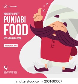 Healthy And Tasty Punjabi Food Cartoon Style Banner Design Template.