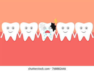 Healthy teeth among which one is affected by caries