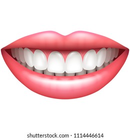 Healthy Teeth Beautiful Woman Smile Isolated On White Vector Illustration