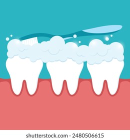 Cepillo de dientes saludable con pasta de dientes. Higiene oral. El concepto de odontología y salud dental y gingival. Vector