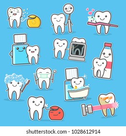 Healthy Teeth care treatment and hygiene. Cartoon vector illustration