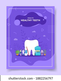 healthy teeth concept people orthodontist dentist doctor nurse patient around tooth paste brush mouth rinse for template of banners, flyer, books cover, magazines with liquid shape style