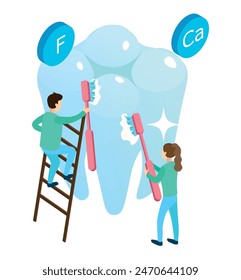 Healthy Teeth - Dental Care concept on transparent background, isometric flat design vector illustration