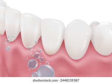 Healthy teeth and gums with fluoride bubbles. Makes the mouth and teeth white and clean without bad smell. Realistic illustration vector file.