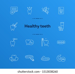 Healthy teeth icons. Set of line icons. Doctor, tooth, monitoring. Medicine concept. Vector illustration can be used for topics like stomatology, treatment, patient