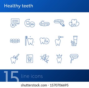 Healthy teeth icons. Set of line icons. Doctor, tooth, monitoring. Medicine concept. Vector illustration can be used for topics like stomatology, treatment, patient