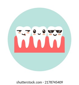 Healthy teeth with kawaii emations. Vector illustration