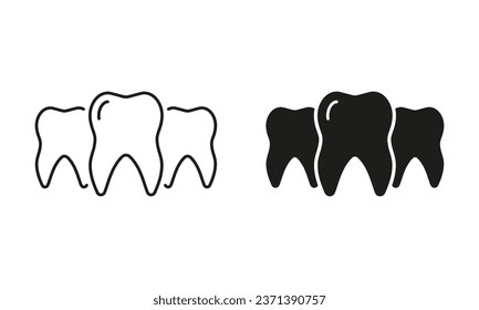 Healthy Teeth Silhouette and Line Icons Set. Dental Treatment, Mouth Health Pictogram. Oral Medicine, Dentistry Black Symbol Collection. Orthodontic Healthcare. Isolated Vector Illustration.