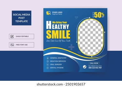 Healthy teeth social media post, banner set, dental care business advertisement concept, dentist company marketing square ad, abstract print, isolated on background.