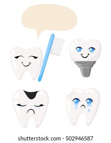 Healthy teeth. Vector illustration of toothache, tooth caries and healthy tooth concept.