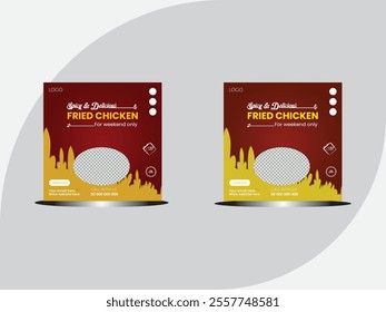 Healthy testy fast food chicken social media post banner design template. Delicious fried chicken social media post template