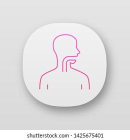 Healthy throat app icon. Oral cavity, pharynx and esophagus in good health. Upper section of alimentary canal. UI/UX user interface. Web or mobile applications. Vector isolated illustrations