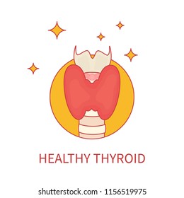 Healthy thyroid gland front view on white background. Human body organs anatomy linear icon. Thyroid diagram scheme sign. Medical concept. Isolated vector illustration.