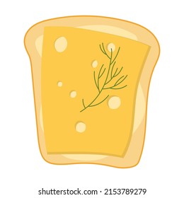 Healthy toast with with cheese, butter and herbs, cartoon illustration. Slices Food, sandwich, breakfast isolated on white background