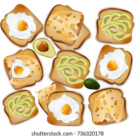 Healthy Toasts breakfast. Realistic Vector illustration Top view