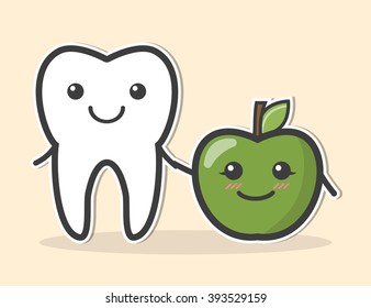 Healthy tooth and apple. Vector illustration