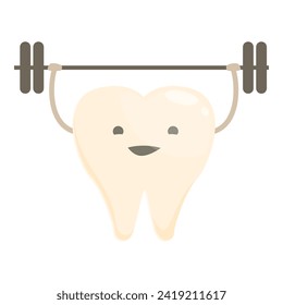Healthy tooth with barbell icon cartoon vector. Medical care. Doctor smile