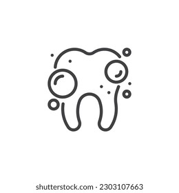 Healthy tooth and bubbles line icon. Clean tooth linear style sign for mobile concept and web design. Dental health care outline vector icon. Symbol, logo illustration. Vector graphics