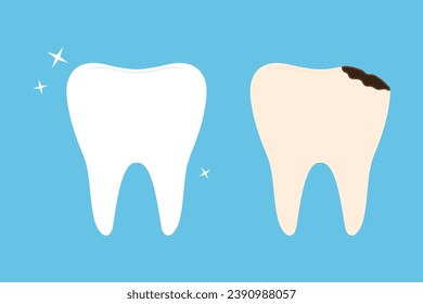 Healthy tooth and caries flat vector illustration