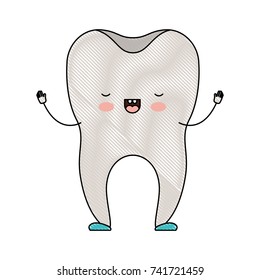 healthy tooth cartoon in colored crayon silhouette vector illustration