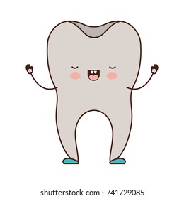 healthy tooth cartoon in colorful silhouette vector illustration