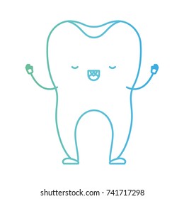 healthy tooth cartoon in degraded green to blue color contour vector illustration