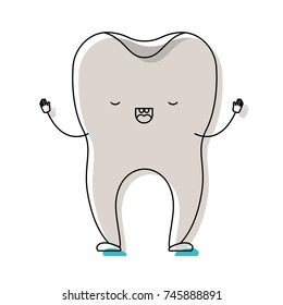 healthy tooth cartoon in watercolor silhouette vector illustration