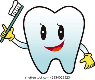 healthy tooth character brushing teeth