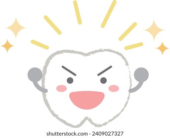 Healthy tooth character with glittering effect With main line