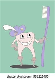 Healthy tooth in character a musketeer.Vector illustration.