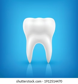 Healthy Tooth, concept of dental examination, dental health and hygiene on blue background. 3d illustration, vector