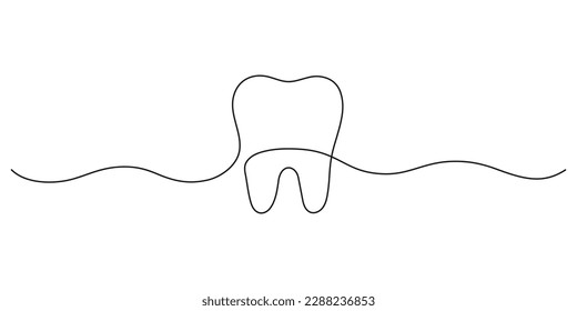 Healthy tooth, continuous art line drawing. Dentistry health of teeth. Smooth whole healthy tooth. Single hand drawn outline style. Vector illustration