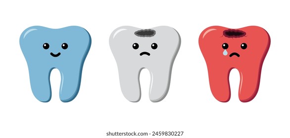 Healthy tooth, decay tooth and pain tooth. Dental care awareness