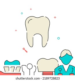 Healthy tooth filled line vector icon, simple illustration, related bottom border.