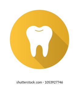 Healthy tooth flat design long shadow glyph icon. Vector silhouette illustration