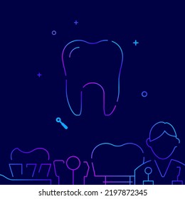 Healthy tooth gradient line vector icon, simple illustration on a dark blue background, YYY related bottom border.