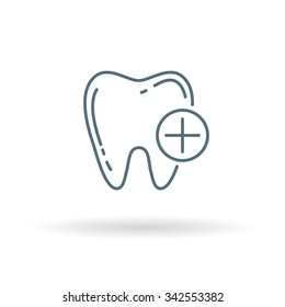 Healthy tooth icon. Dental care sign. Oral teeth hygiene symbol. Thin line icon on white background. Vector illustration.