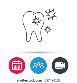 Healthy tooth icon. Dental protection sign. Group of people, video cam and calendar icons. Vector