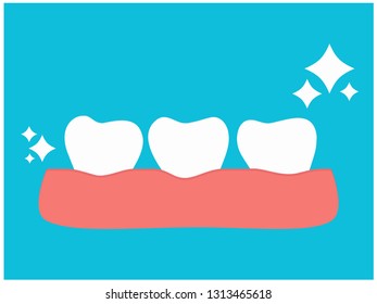 Healthy tooth icon. Oral dental hygiene. Children teeth care. Shining effect stars with background. Flat design. Vector illustration