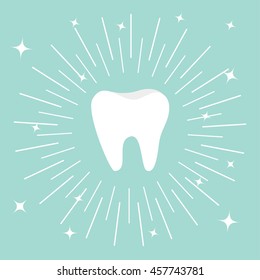 Healthy tooth icon. Round line circle. Oral dental hygiene. Children teeth care. Shining effect stars. Blue background. Flat design. Vector illustration