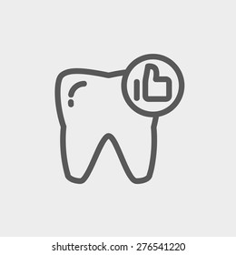 Línea delgada de icono dental saludable para web y móvil, moderno diseño minimalista plano. Icono vector de gris oscuro sobre fondo gris claro.