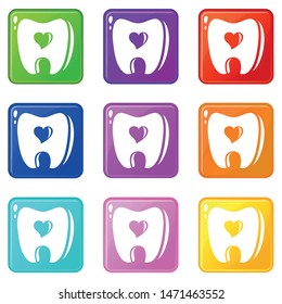 Healthy tooth icons set 9 color collection isolated on white for any design