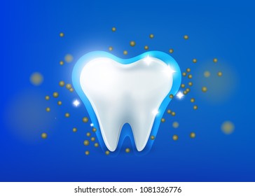 Healthy Tooth microbial attack ,Under Protection, Teeth Whitening protection against plaque, glowing effect,3D, realistic, Dental design element, vector illustration