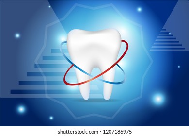 Healthy tooth on blue background.