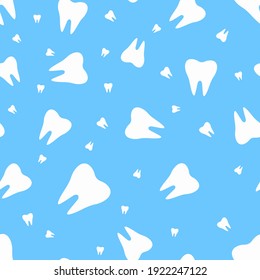 Healthy Tooth on a Blue Background Seamless Pattern. Dentistry concept