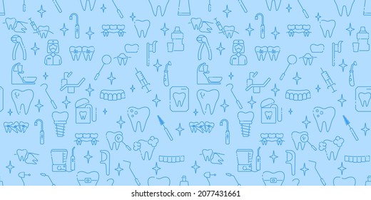 Healthy Tooth on a Blue Background Seamless Pattern. Dentistry concept.