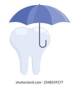 Dente saudável protegido por guarda-chuva, simbolizando o seguro dental e a importância dos cuidados dentários