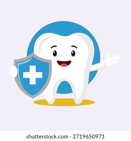 Diente sano con escudo protector. Ilustración de una fuerte protección dental y prevención de la caries para la salud oral de los niños.