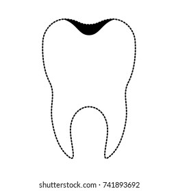 healthy tooth with root in black dotted silhouette vector illustration